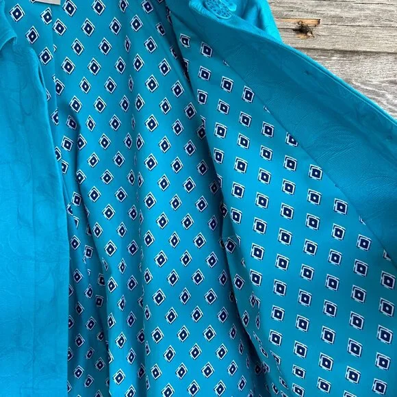 Chico's Jacquard Turquoise Blazer, Size 3 - Picture 5 of 11